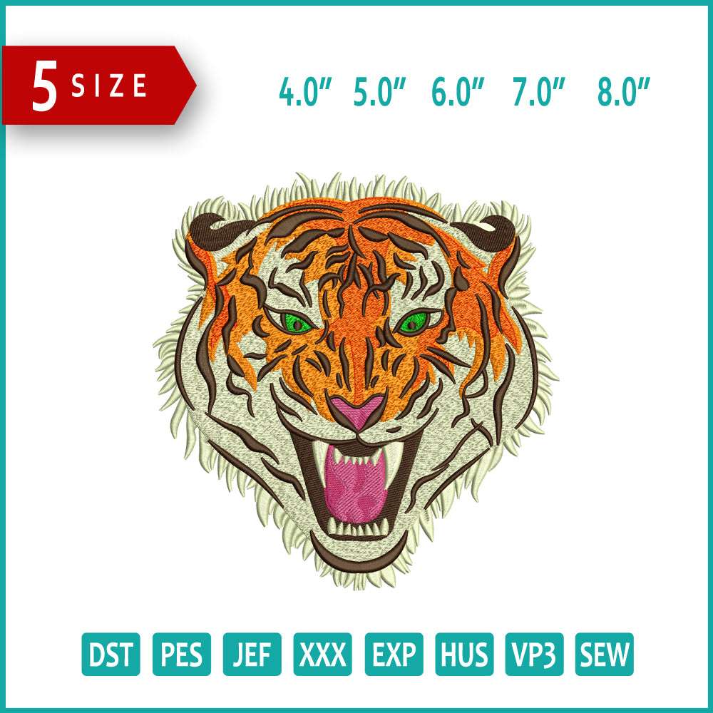 Tiger Face v4 Embroidery Design Files - 3 Size's