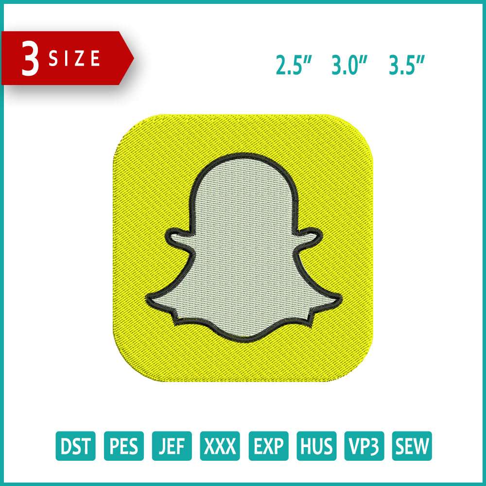 Snapchat Logo Embroidery Design Files - 3 Size's