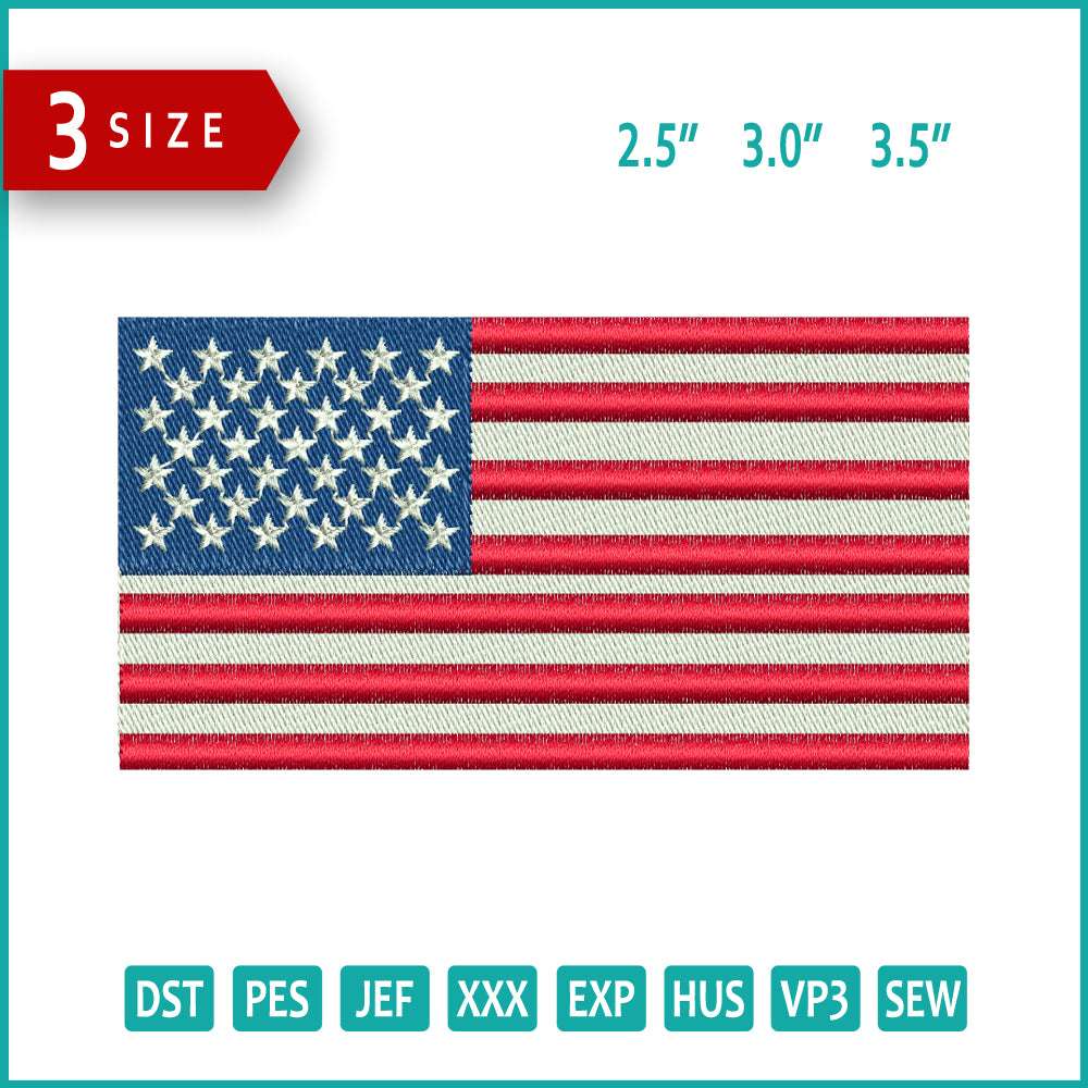 United States USA Flag Embroidery Design Files - 3 Size's