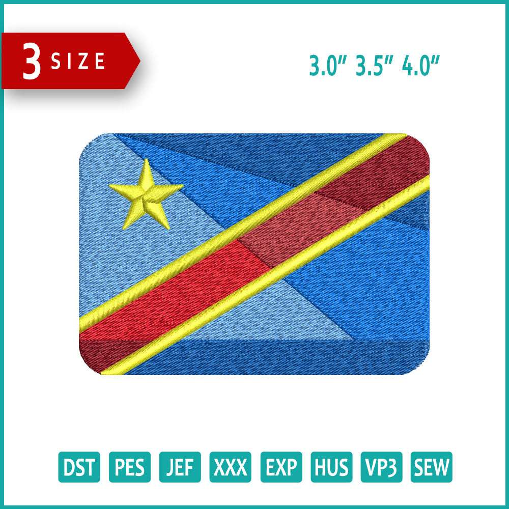 Democratic Republic of Congo Flag Embroidery Files - 3 Size's