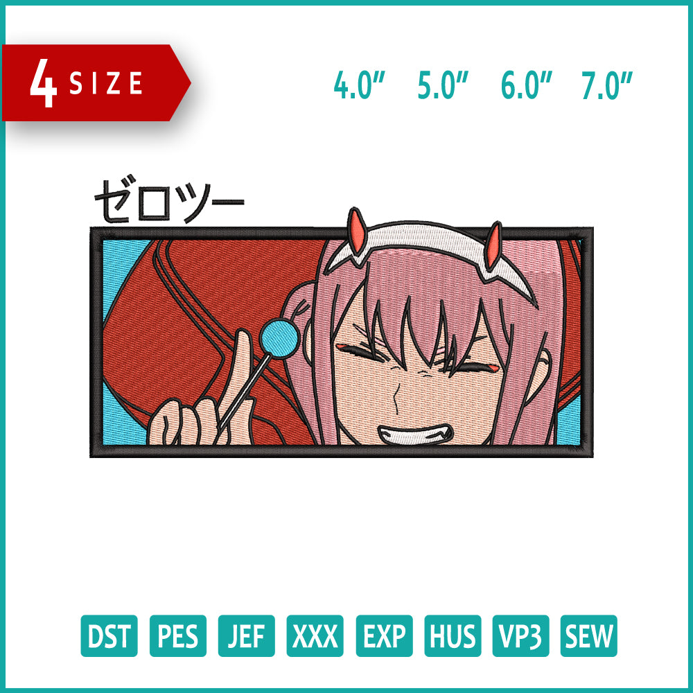 ZeroTwo Embroidery Design Files - 4 Size's