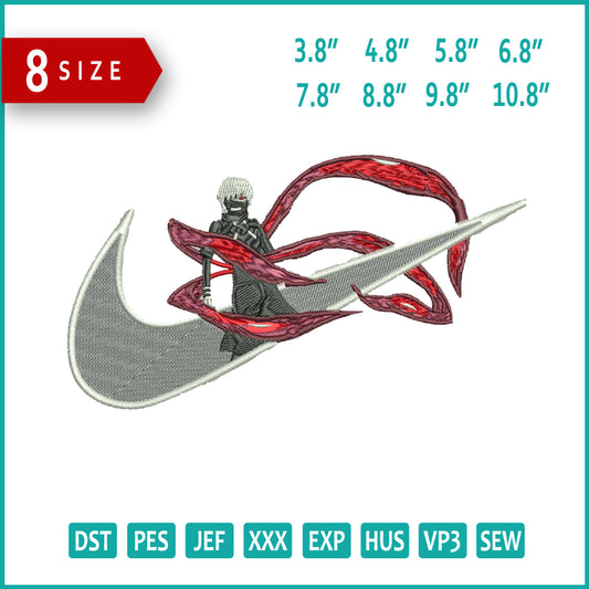 Ken Kaneki Swoosh v4 Embroidery Design Files - 8 Size's