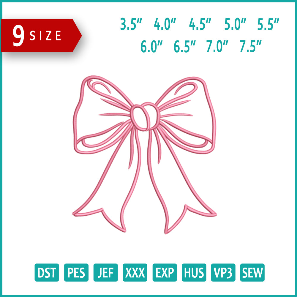 Elegant Ribbon Bow Applique Embroidery Design Files - 9 Size's