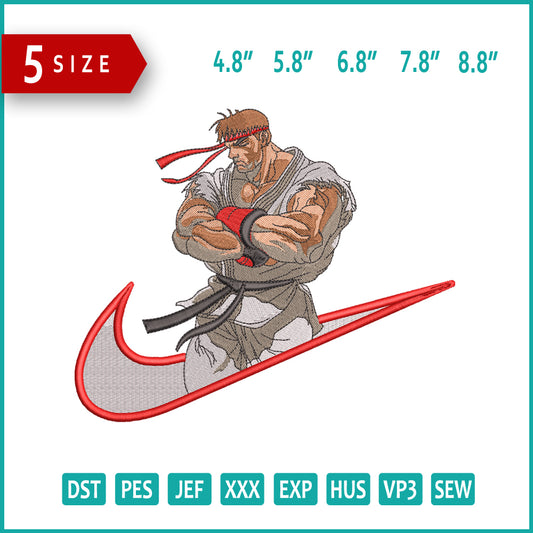 Ryu Street Fighter Swoosh Embroidery Design Files - 5 Size's