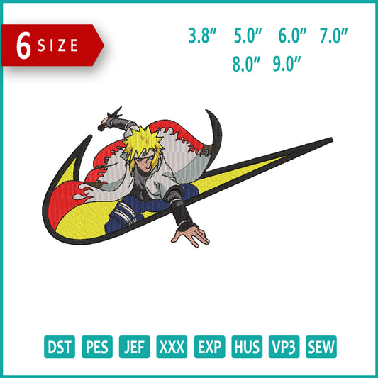 Minato Namikaze Swoosh Embroidery Design Files - 6 Size's