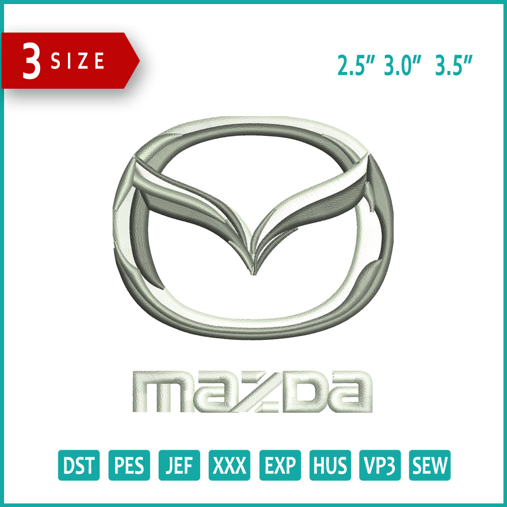 Archivos de diseño de bordado del logotipo de Mazda v2 (3 tamaños)