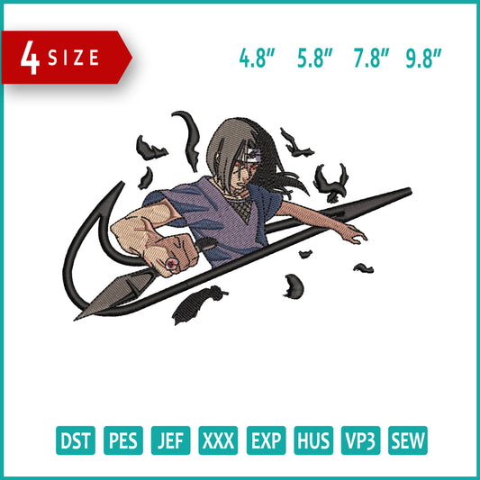 Itachi Uchiha Swoosh v8 Embroidery Design Files - 4 Size"s