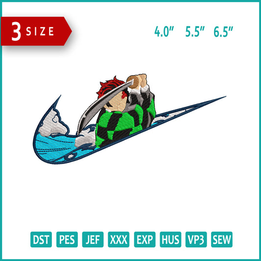 Tanjiro Kamado Swoosh v4 Embroidery Design Files - 3 Size's