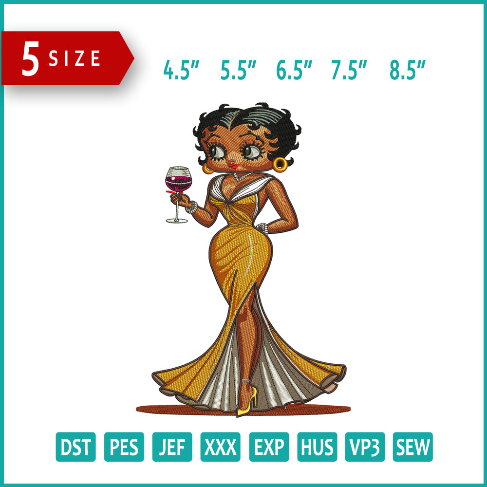 Betty Boop v4 Embroidery Design Files - 3 Size's