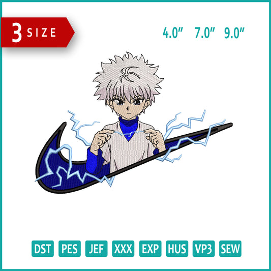 Killua Zoldyck Swoosh v7 Embroidery Design Files - 3 Size's