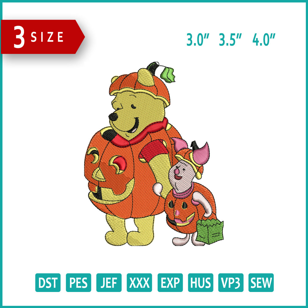 Pumpkin Pooh Embroidery Design Files - 3 Size's