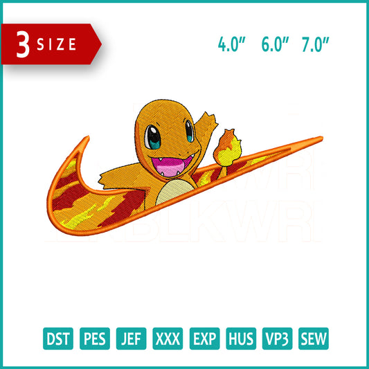 Charmander Swoosh v2 Embroidery Files - 3 Size's