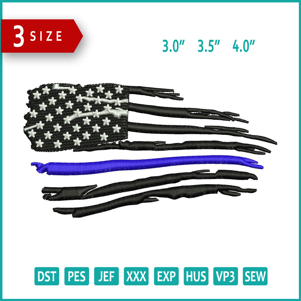 Black United States USA Flag v3 Embroidery Design Files - 3 Size's