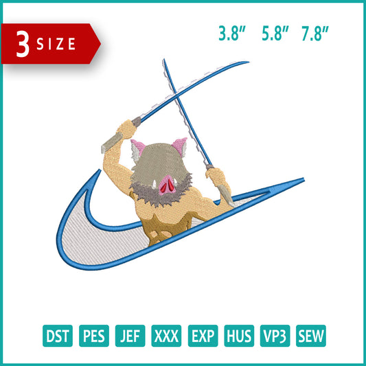 Inosuke Hashibira Swoosh v3 Embroidery Design Files - 3 Size's