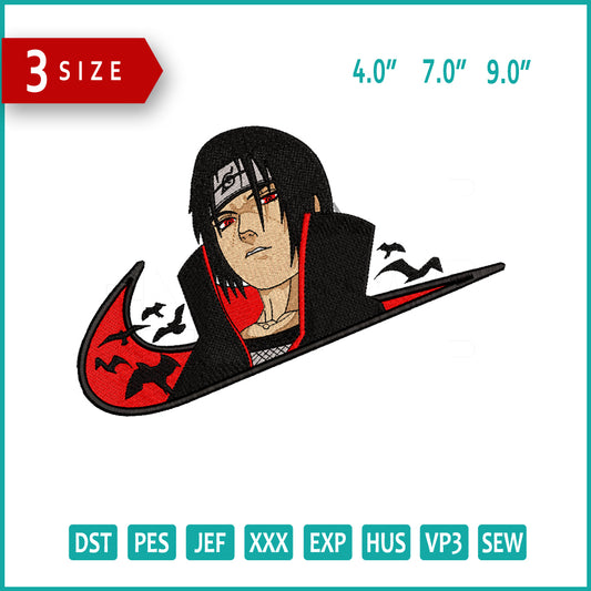 Itachi Uchiha Swoosh v7 Embroidery Design Files - 3 Size"s
