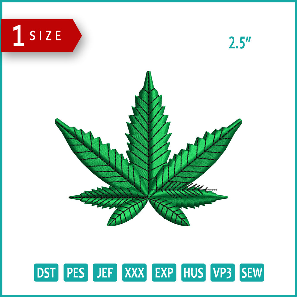 Weed Leaf 3D Embroidery Design Files - 1 Size