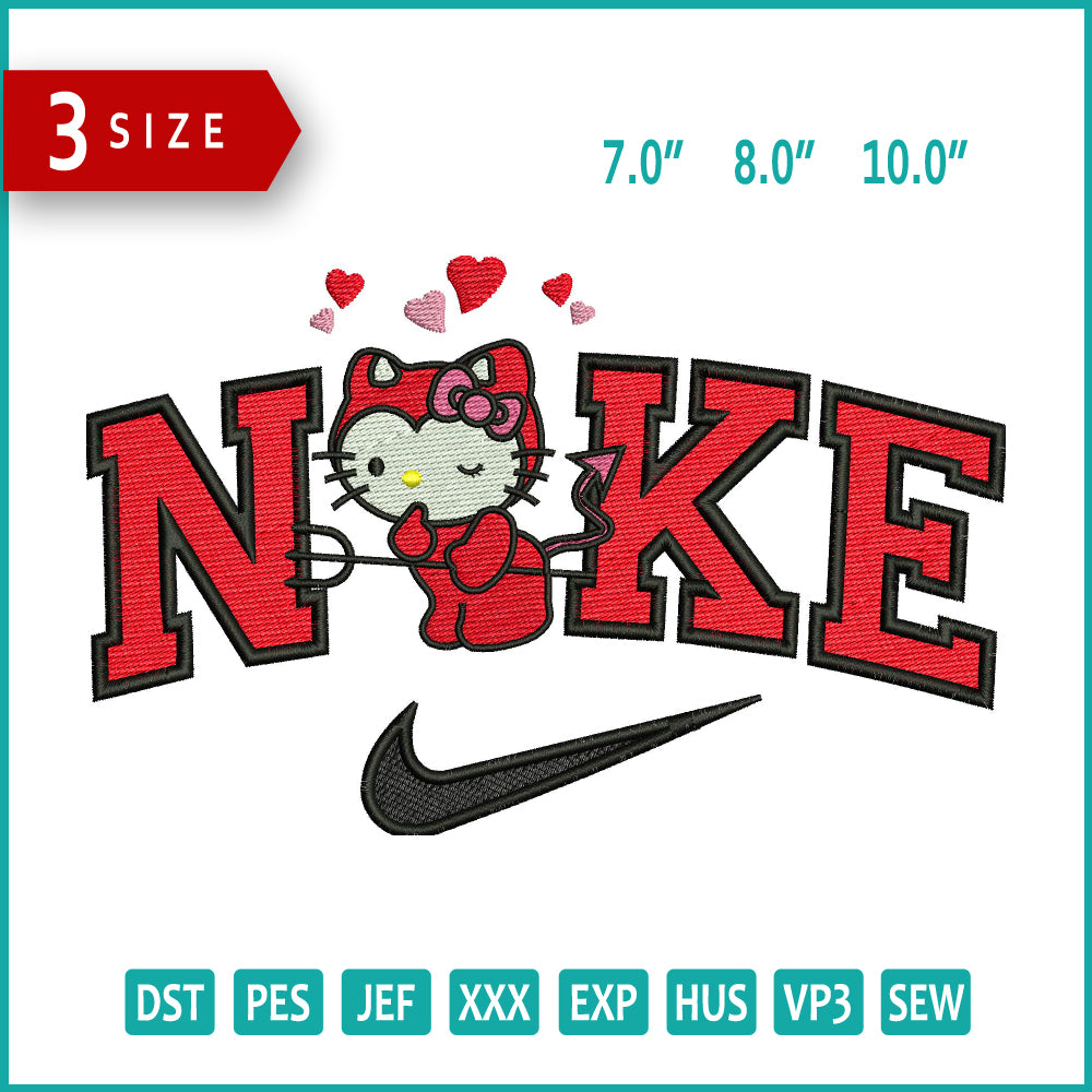 NIke Hello kitty Devil Embroidery Design Files - 3 Size's