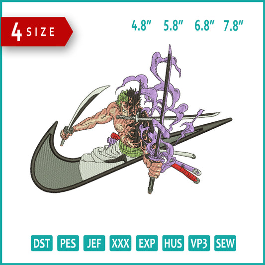 Roronoa Zoro Swoosh v6 Embroidery Design Files - 4 Size's