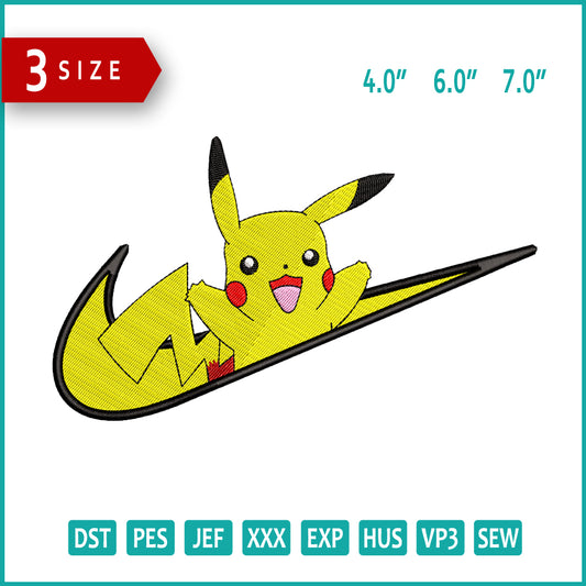 Pikachu Swoosh v3 Embroidery Files - 3 Size's
