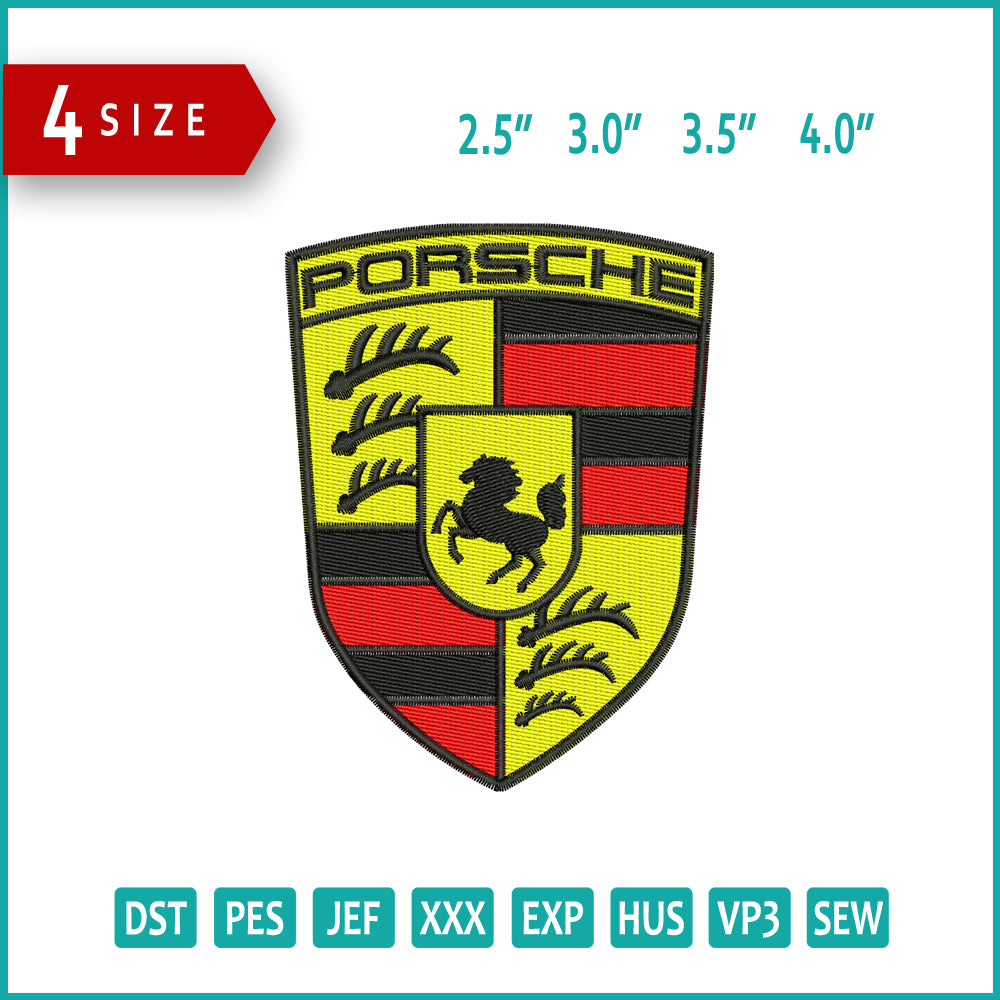 Archivos de diseño de bordado del logotipo de Porsche v2 (3 tamaños)