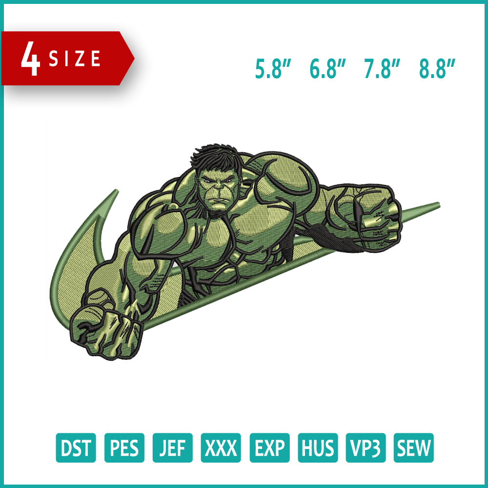 Hulk Swoosh Embroidery Design Files - 4 Size's