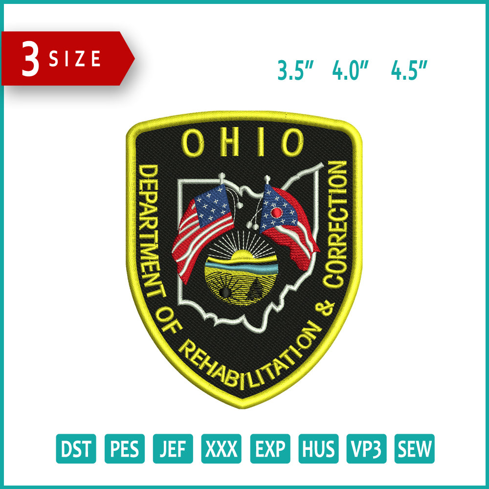 OHIO Badge Embroidery Design Files - 3 Size's