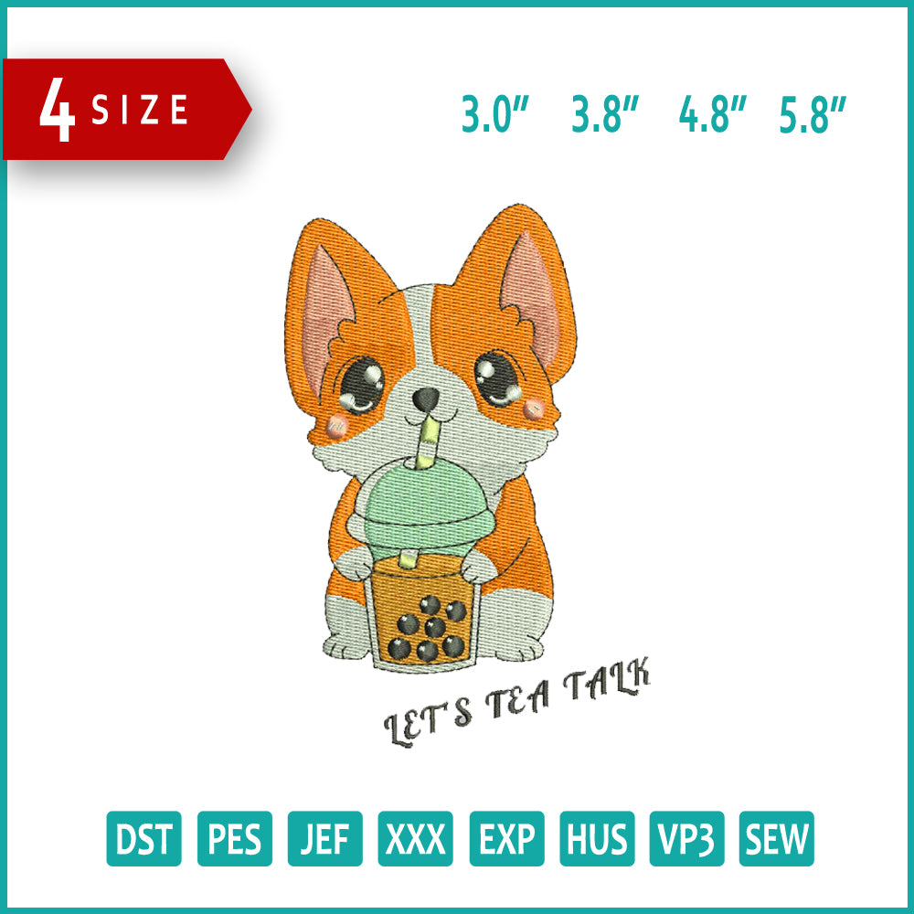 Lets Tea Embroidery Design Files - 4 Size's