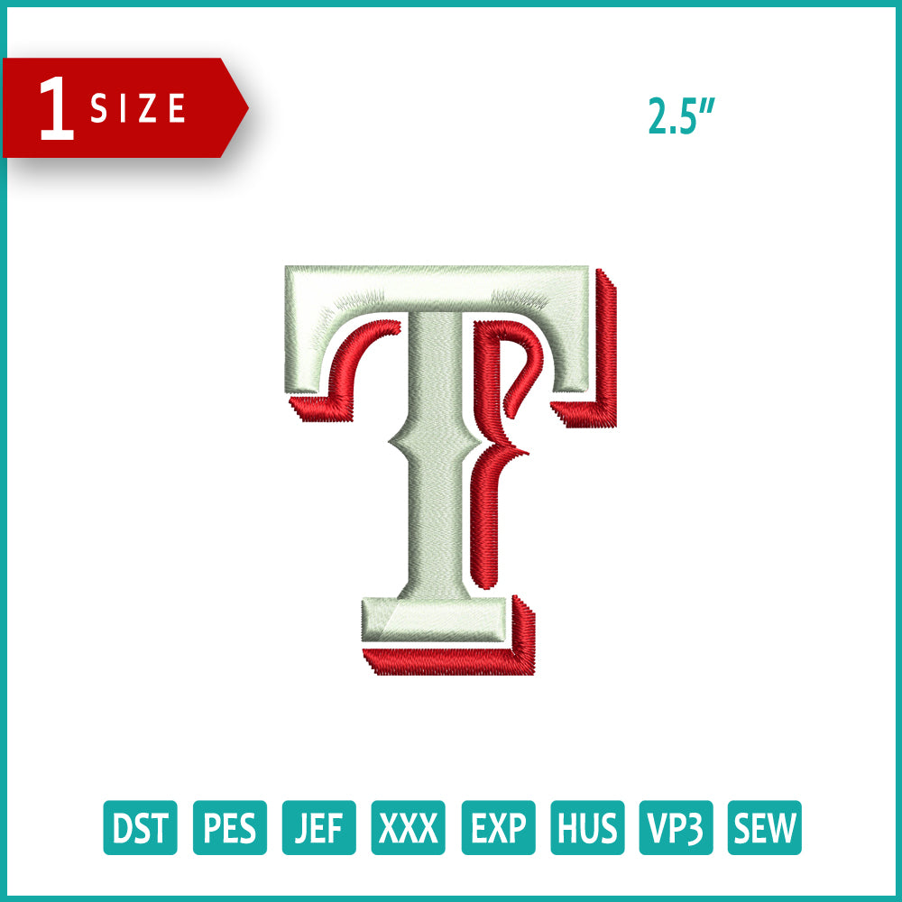 Texan Baseball 3D Embroidery Design Files - 3 Size's