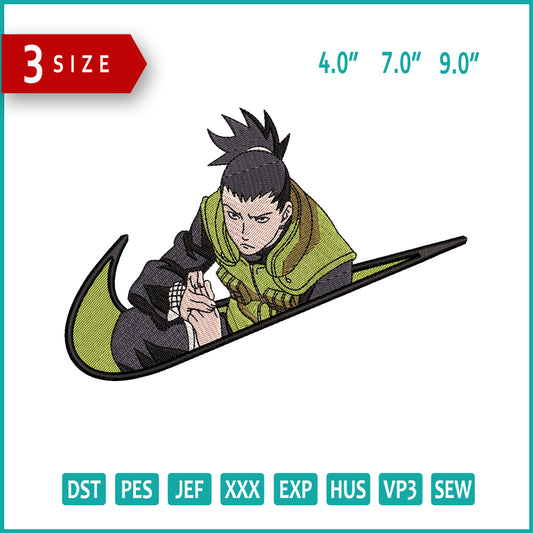 Shikamaru Nara Swoosh v2 Embroidery Design Files - 3 Sizes