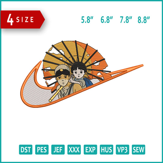 Grave of the Fireflies Swoosh Embroidery Design Files - 4 Size's