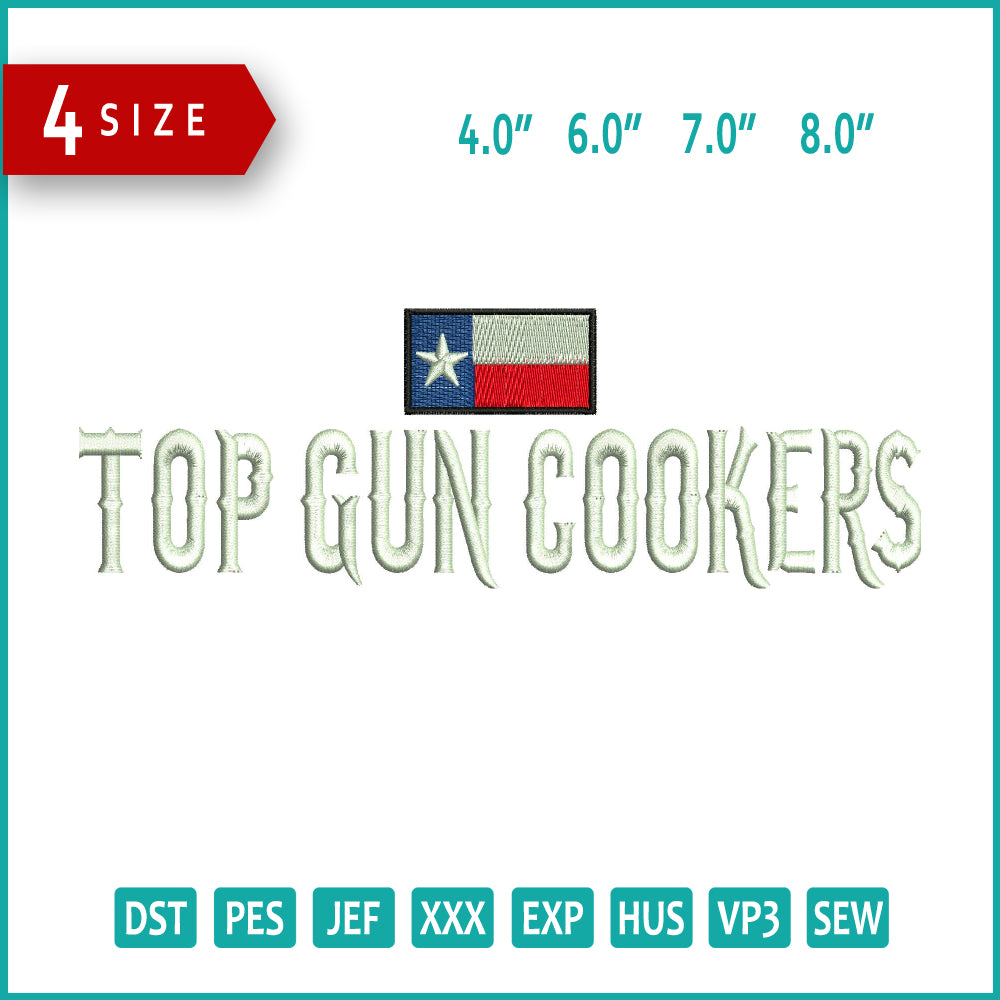 Archivos de diseño de bordado de Top Gun Cookers - 3 tamaños