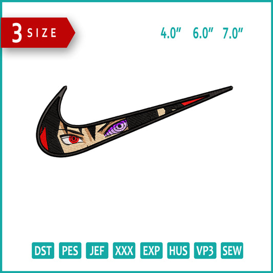 Sasuke Uchiha Swoosh v8 Embroidery Design Files - 3 Size's