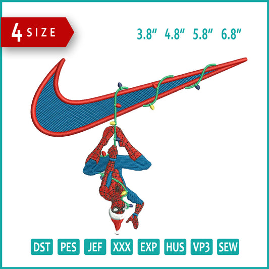 Spiderman Xmas Swoosh Embroidery Design Files - 4 Size's