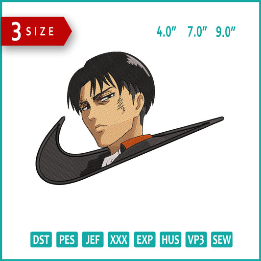 Levi Ackerman Swoosh v3 Embroidery Design Files - 3 Size's