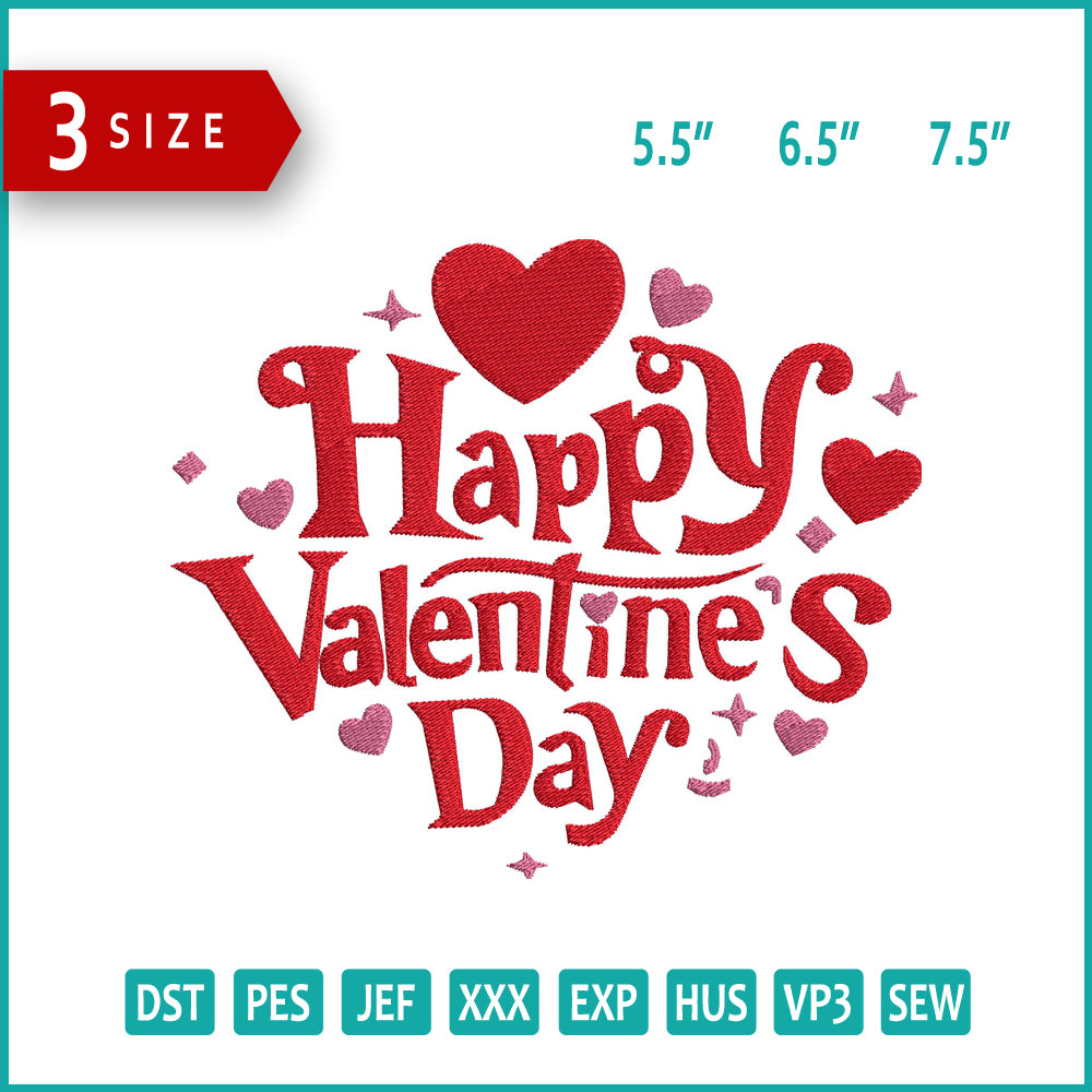 Happy Valentines Day Embroidery Design Files - 3 Size's – Online ...