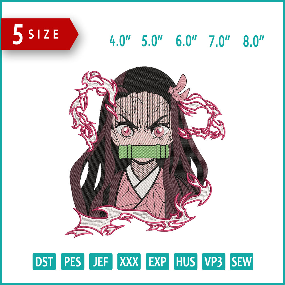 Nezuko Kamado v2 Embroidery Design Files - 5 Sizes