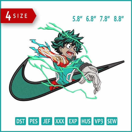 Izuku Midoriya Swoosh v3 Embroidery Design Files - 4 Size's