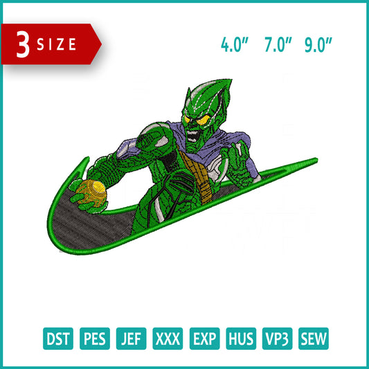 Green Goblin Swoosh Embroidery Design Files - 3 Size's