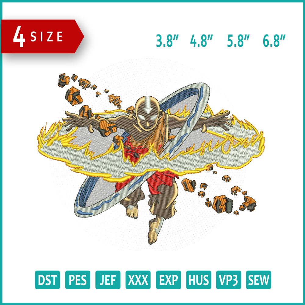 Aang Power Embroidery Design Files - 4 Size's