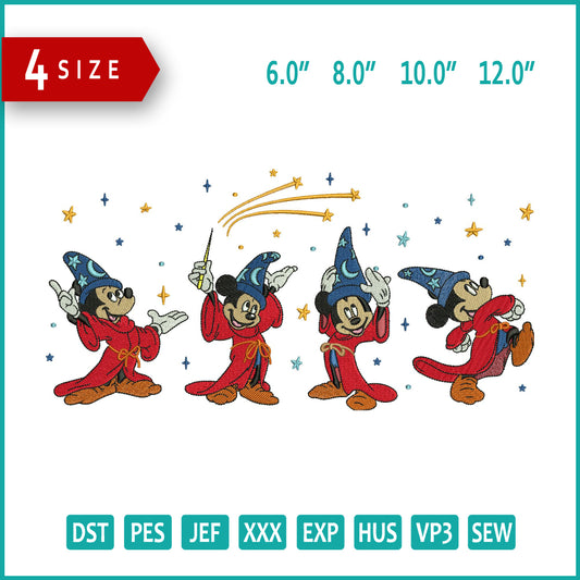 Magician Mickey Mouse Embroidery Design Files - 4 Size's