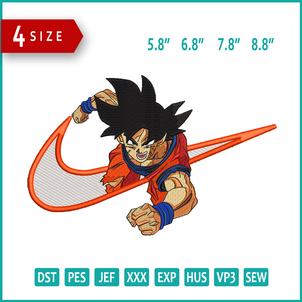 Son Goku Swoosh Embroidery Design Files - 4 Size's