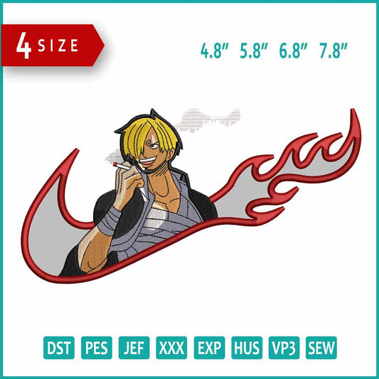 Sanji Swoosh v2 Embroidery Design Files - 4 Size's