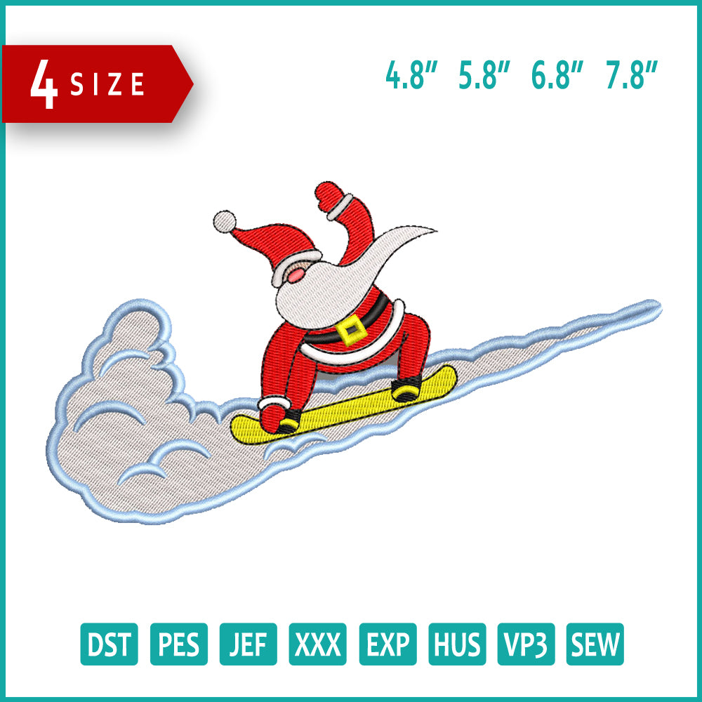 Santa Claus Swoosh Embroidery Design Files - 4 Size's