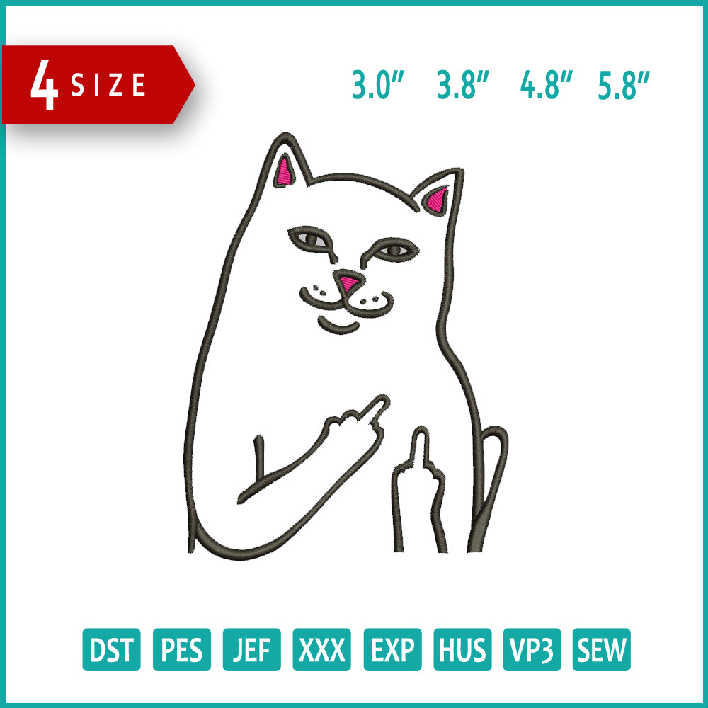 Middle Finger Cat Embroidery Design Files - 4 Size's