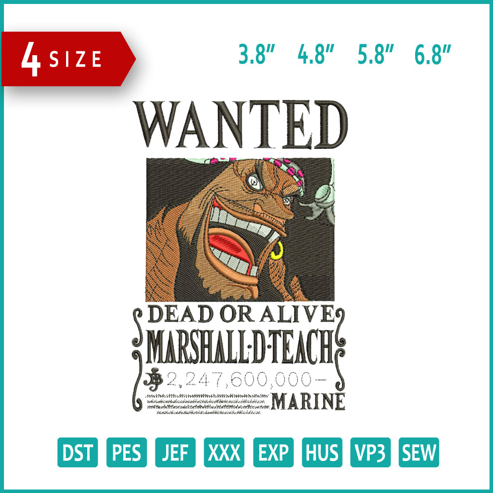Wanted Dead Or Alive Embroidery Design Files - 4 Size's