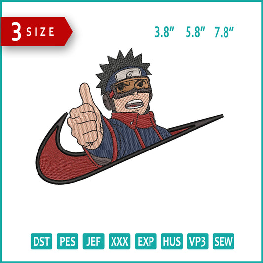 Obito Thumb Up Swoosh Embroidery Design Files - 3 Size's