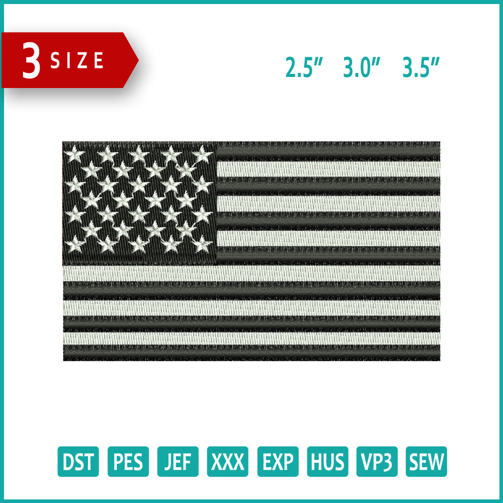 Black United States USA Flag Embroidery Design Files - 3 Size's