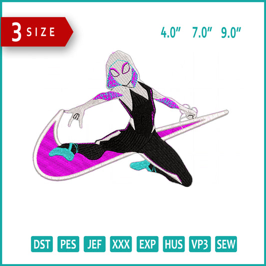 Spider Gwen Swoosh Embroidery Design Files - 3 Size's