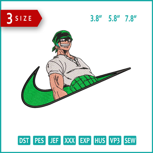 Roronoa Zoro Swoosh v5 Embroidery Design Files - 3 Size's