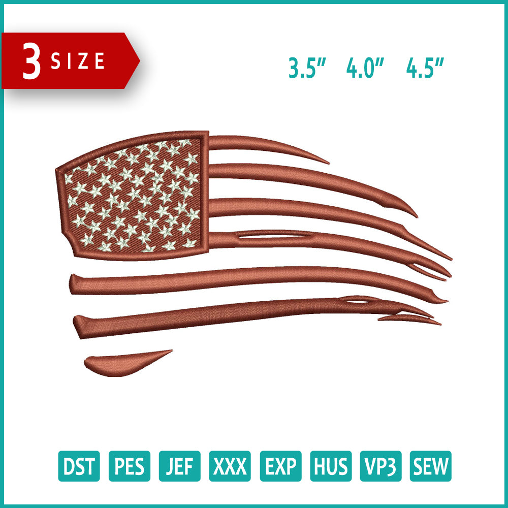 Brown USA Flag Embroidery Design Files - 3 Size's